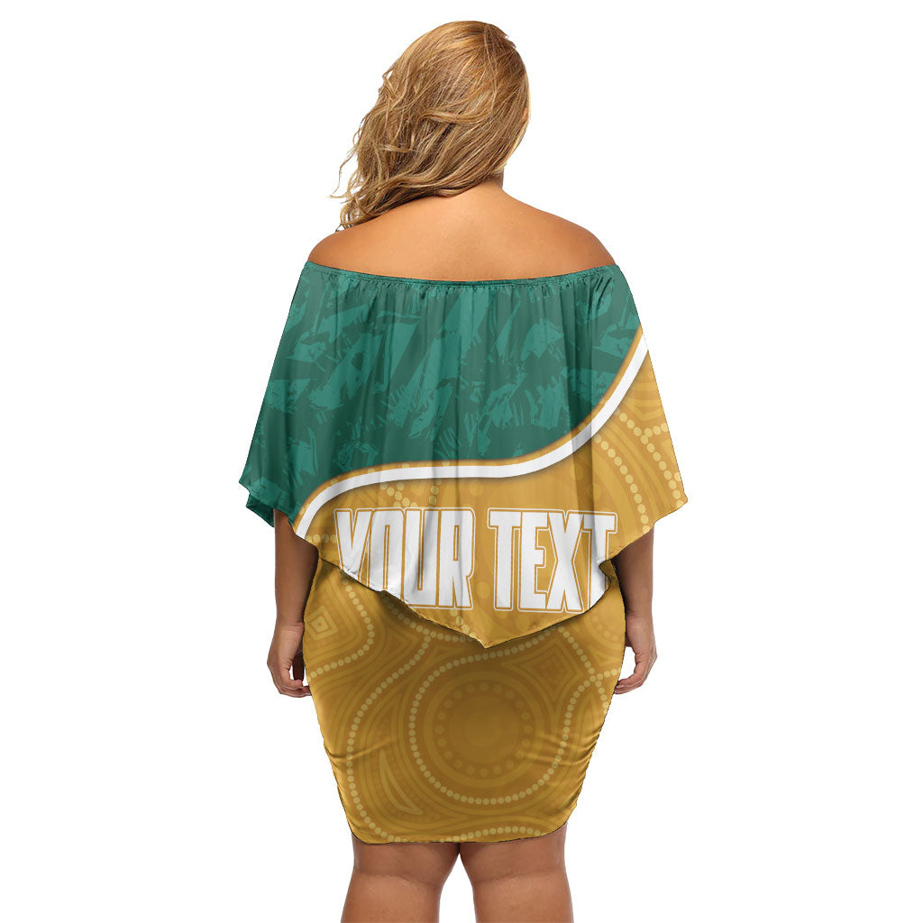 Personalised Australia Rugby Family Matching Off Shoulder Short Dress and Hawaiian Shirt Wallabies Kangaroo Player Aboriginal Pattern