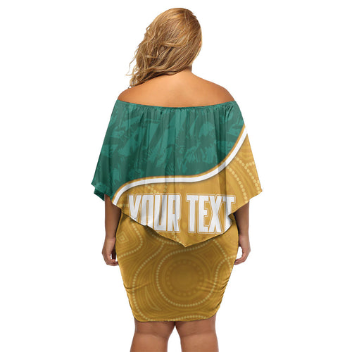 Personalised Australia Rugby Family Matching Off Shoulder Short Dress and Hawaiian Shirt Wallabies Kangaroo Player Aboriginal Pattern