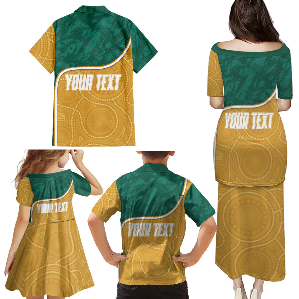 Personalised Australia Rugby Family Matching Puletasi and Hawaiian Shirt Wallabies Kangaroo Player Aboriginal Pattern