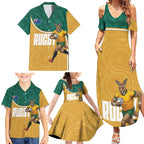 Personalised Australia Rugby Family Matching Summer Maxi Dress and Hawaiian Shirt Wallabies Kangaroo Player Aboriginal Pattern