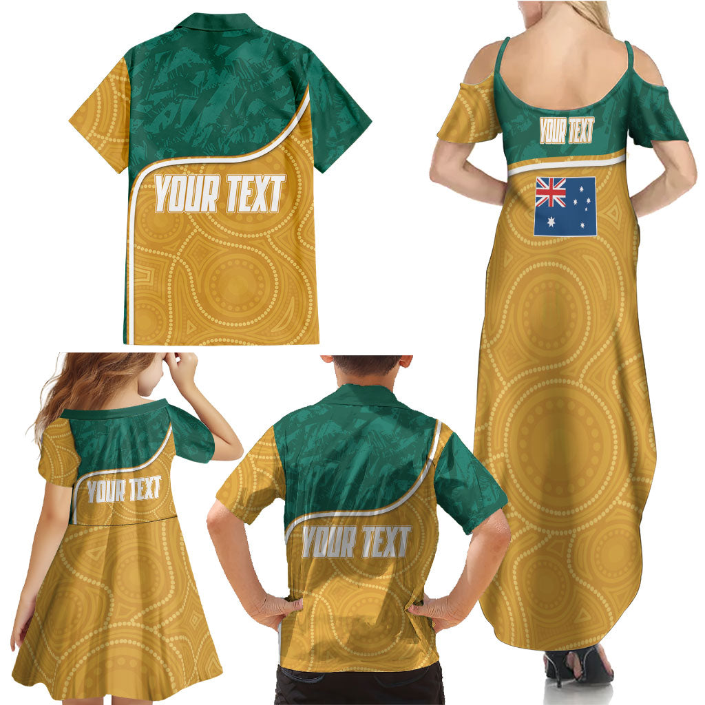Personalised Australia Rugby Family Matching Summer Maxi Dress and Hawaiian Shirt Wallabies Kangaroo Player Aboriginal Pattern