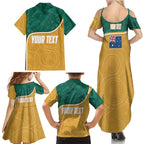 Personalised Australia Rugby Family Matching Summer Maxi Dress and Hawaiian Shirt Wallabies Kangaroo Player Aboriginal Pattern