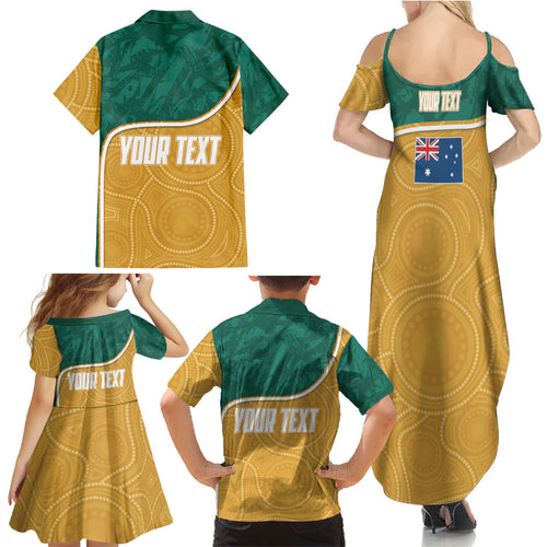 Personalised Australia Rugby Family Matching Summer Maxi Dress and Hawaiian Shirt Wallabies Kangaroo Player Aboriginal Pattern