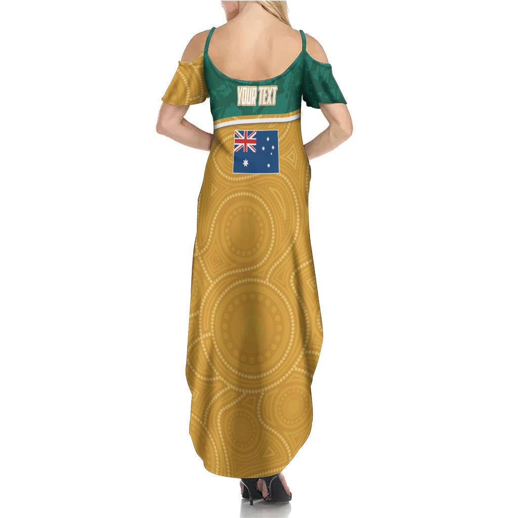 Personalised Australia Rugby Family Matching Summer Maxi Dress and Hawaiian Shirt Wallabies Kangaroo Player Aboriginal Pattern