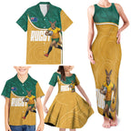 Personalised Australia Rugby Family Matching Tank Maxi Dress and Hawaiian Shirt Wallabies Kangaroo Player Aboriginal Pattern