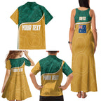 Personalised Australia Rugby Family Matching Tank Maxi Dress and Hawaiian Shirt Wallabies Kangaroo Player Aboriginal Pattern
