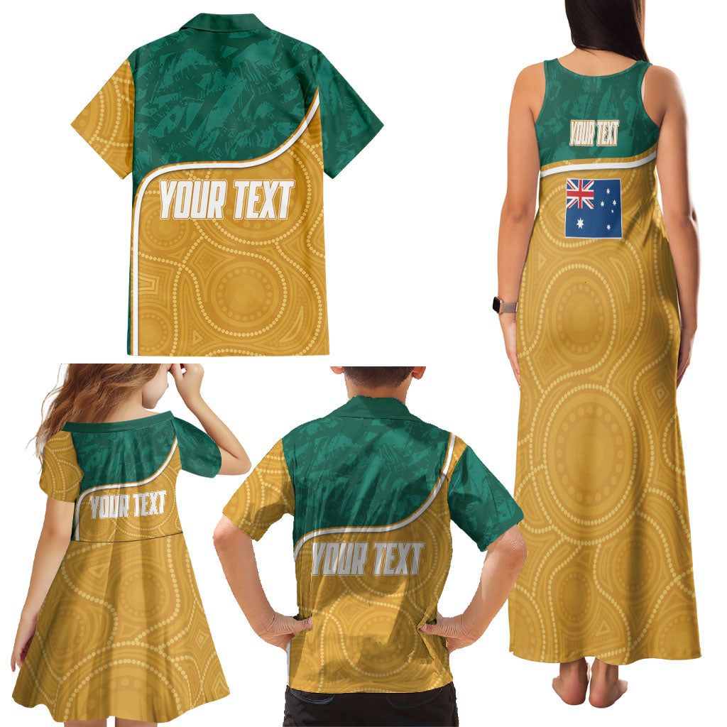 Personalised Australia Rugby Family Matching Tank Maxi Dress and Hawaiian Shirt Wallabies Kangaroo Player Aboriginal Pattern