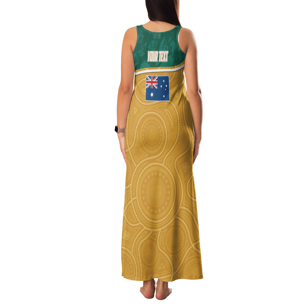 Personalised Australia Rugby Family Matching Tank Maxi Dress and Hawaiian Shirt Wallabies Kangaroo Player Aboriginal Pattern