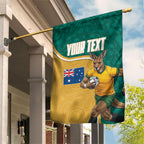 Personalised Australia Rugby Garden Flag Wallabies Kangaroo Player Aboriginal Pattern