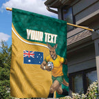 Personalised Australia Rugby Garden Flag Wallabies Kangaroo Player Aboriginal Pattern
