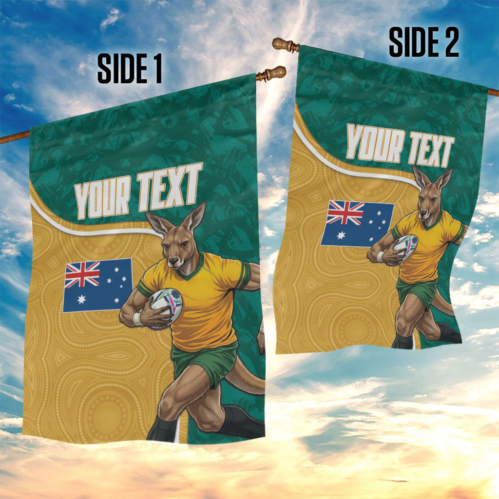 Personalised Australia Rugby Garden Flag Wallabies Kangaroo Player Aboriginal Pattern