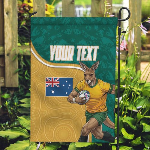 Personalised Australia Rugby Garden Flag Wallabies Kangaroo Player Aboriginal Pattern