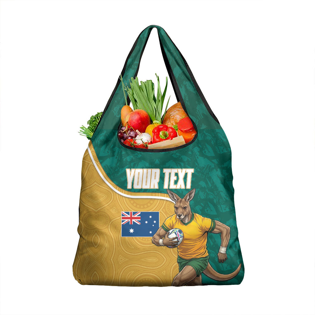 Personalised Australia Rugby Grocery Bag Wallabies Kangaroo Player Aboriginal Pattern