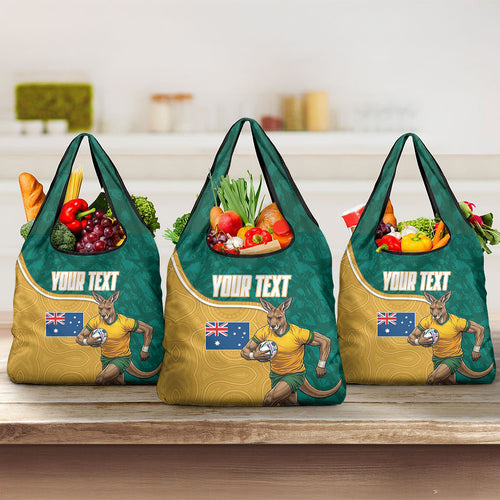 Personalised Australia Rugby Grocery Bag Wallabies Kangaroo Player Aboriginal Pattern