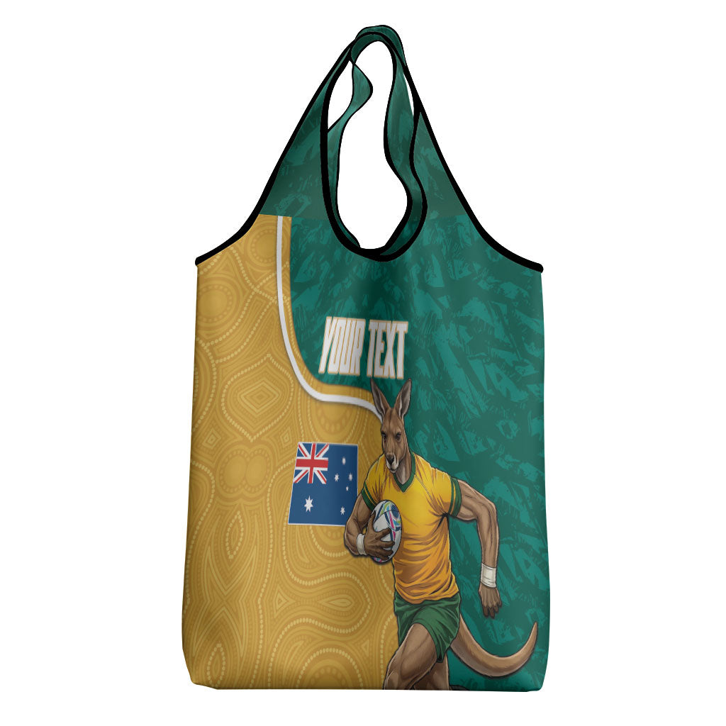 Personalised Australia Rugby Grocery Bag Wallabies Kangaroo Player Aboriginal Pattern
