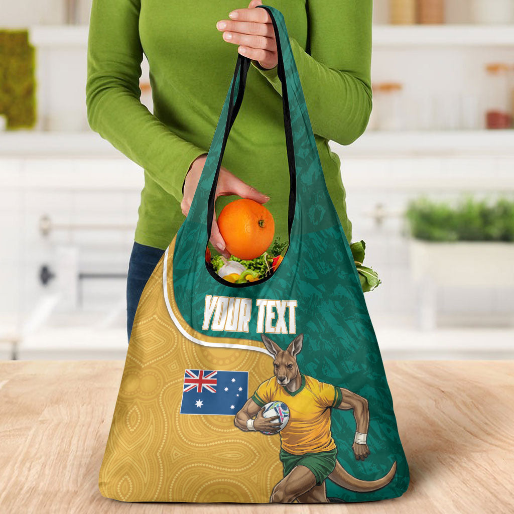Personalised Australia Rugby Grocery Bag Wallabies Kangaroo Player Aboriginal Pattern