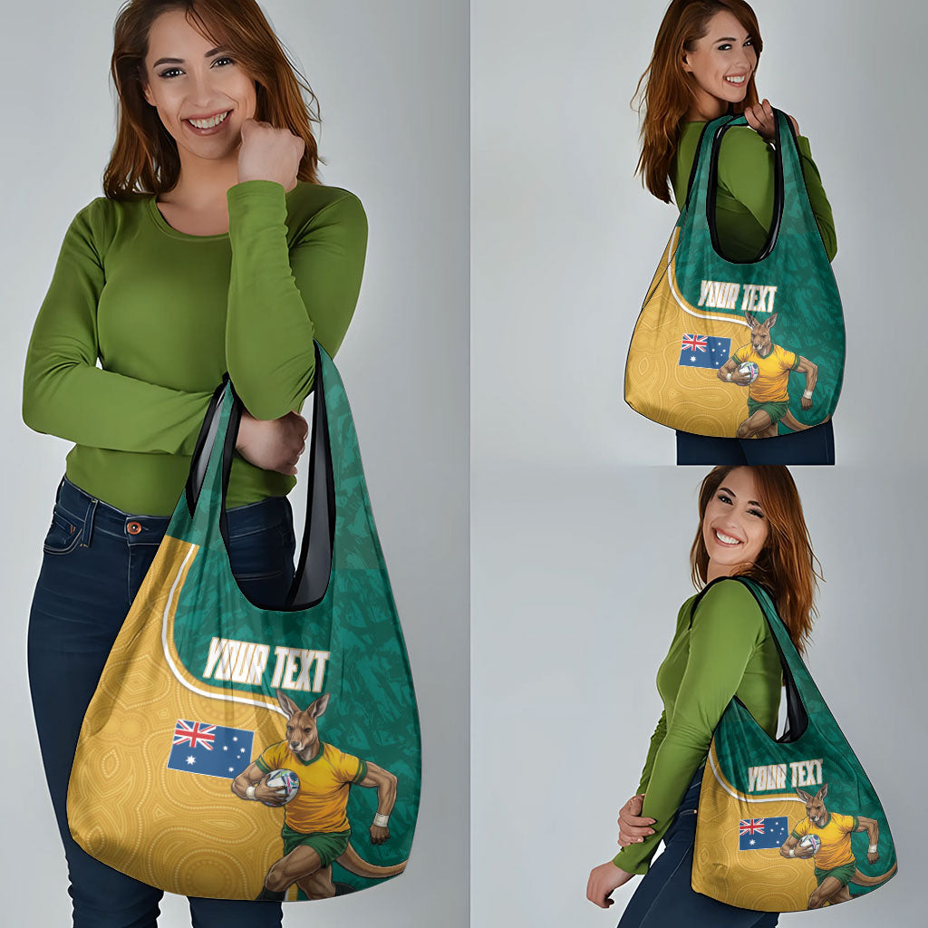 Personalised Australia Rugby Grocery Bag Wallabies Kangaroo Player Aboriginal Pattern