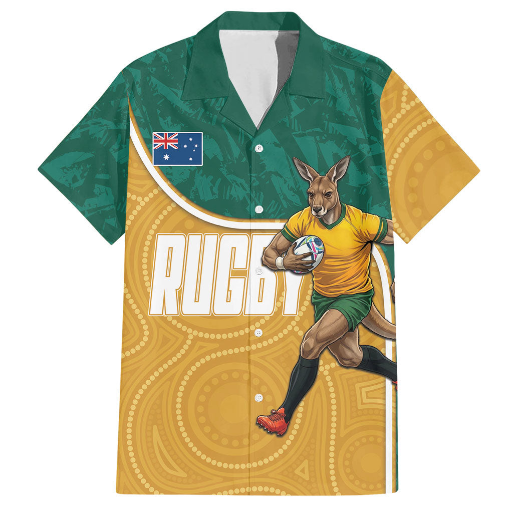 Personalised Australia Rugby Hawaiian Shirt Wallabies Kangaroo Player Aboriginal Pattern