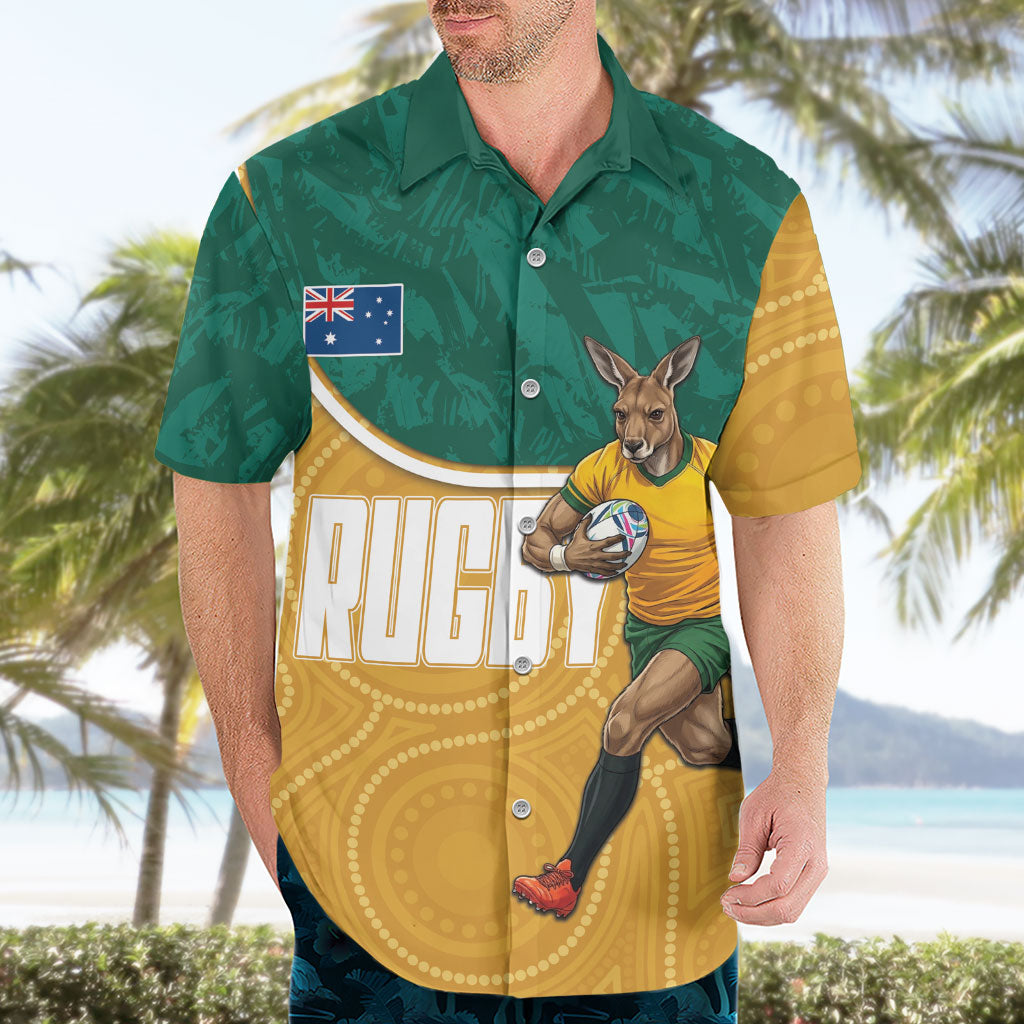Personalised Australia Rugby Hawaiian Shirt Wallabies Kangaroo Player Aboriginal Pattern
