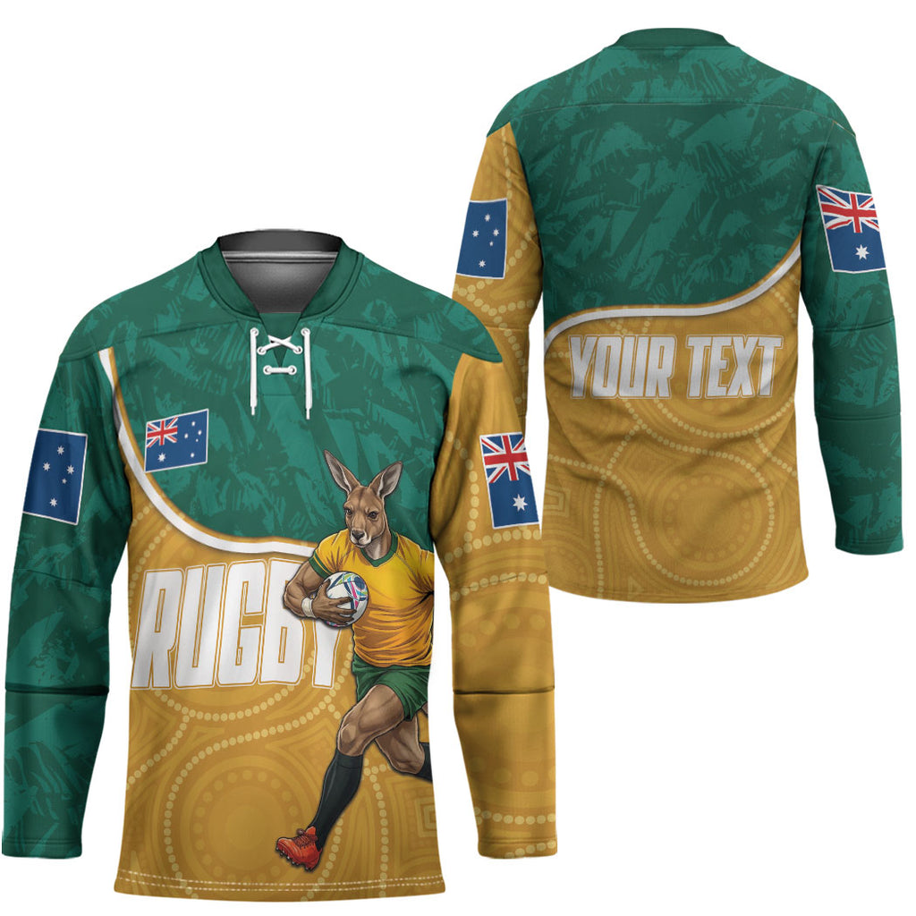 Personalised Australia Rugby Hockey Jersey Wallabies Kangaroo Player Aboriginal Pattern