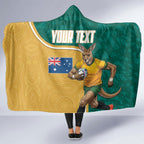 Personalised Australia Rugby Hooded Blanket Wallabies Kangaroo Player Aboriginal Pattern