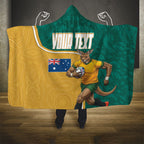 Personalised Australia Rugby Hooded Blanket Wallabies Kangaroo Player Aboriginal Pattern