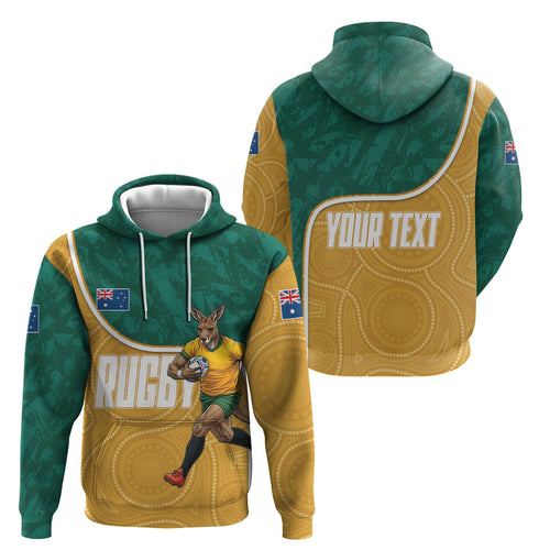 Personalised Australia Rugby Hoodie Wallabies Kangaroo Player Aboriginal Pattern