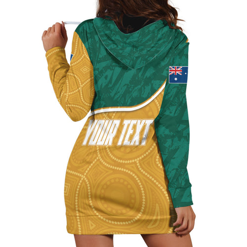 Personalised Australia Rugby Hoodie Dress Wallabies Kangaroo Player Aboriginal Pattern
