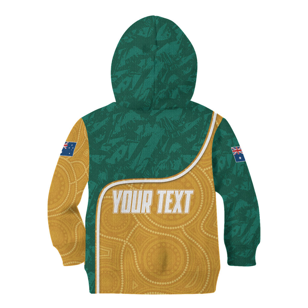 Personalised Australia Rugby Kid Hoodie Wallabies Kangaroo Player Aboriginal Pattern