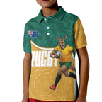 Personalised Australia Rugby Kid Polo Shirt Wallabies Kangaroo Player Aboriginal Pattern