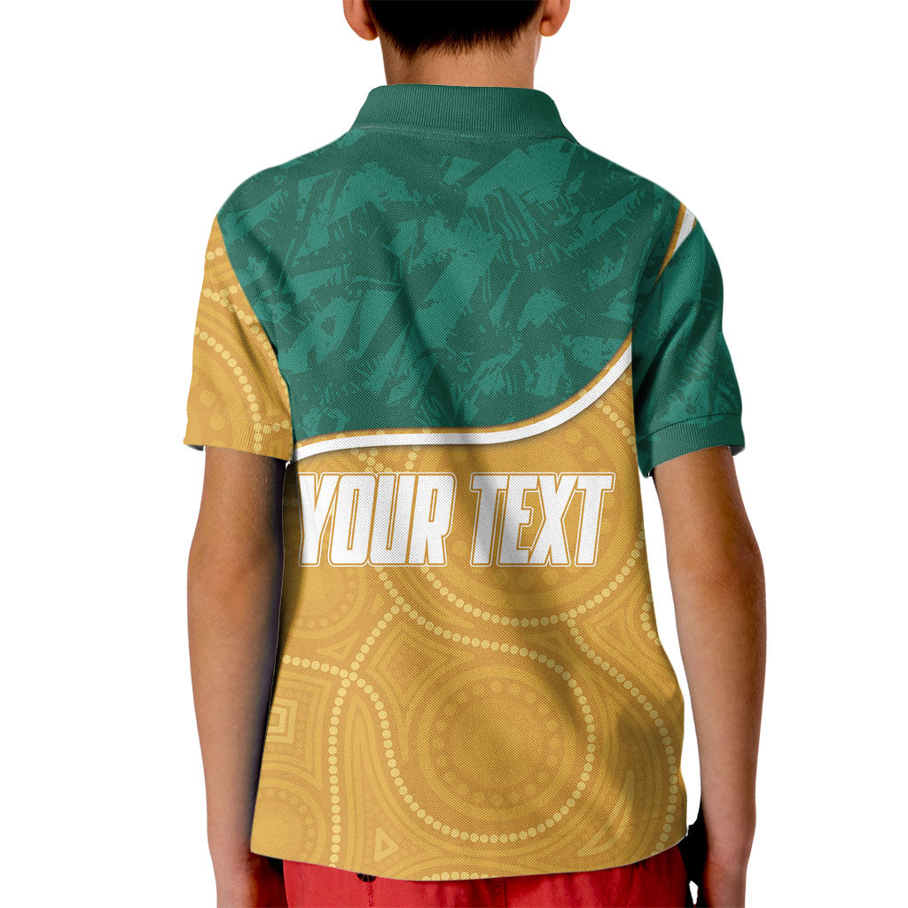 Personalised Australia Rugby Kid Polo Shirt Wallabies Kangaroo Player Aboriginal Pattern