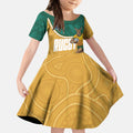 Personalised Australia Rugby Kid Short Sleeve Dress Wallabies Kangaroo Player Aboriginal Pattern