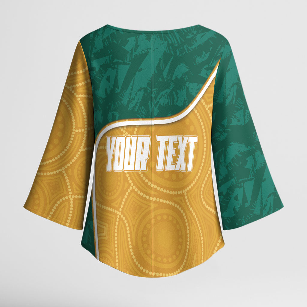 Personalised Australia Rugby Kimono Sleeve Blouse Wallabies Kangaroo Player Aboriginal Pattern