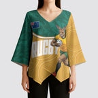 Personalised Australia Rugby Kimono Sleeve Blouse Wallabies Kangaroo Player Aboriginal Pattern