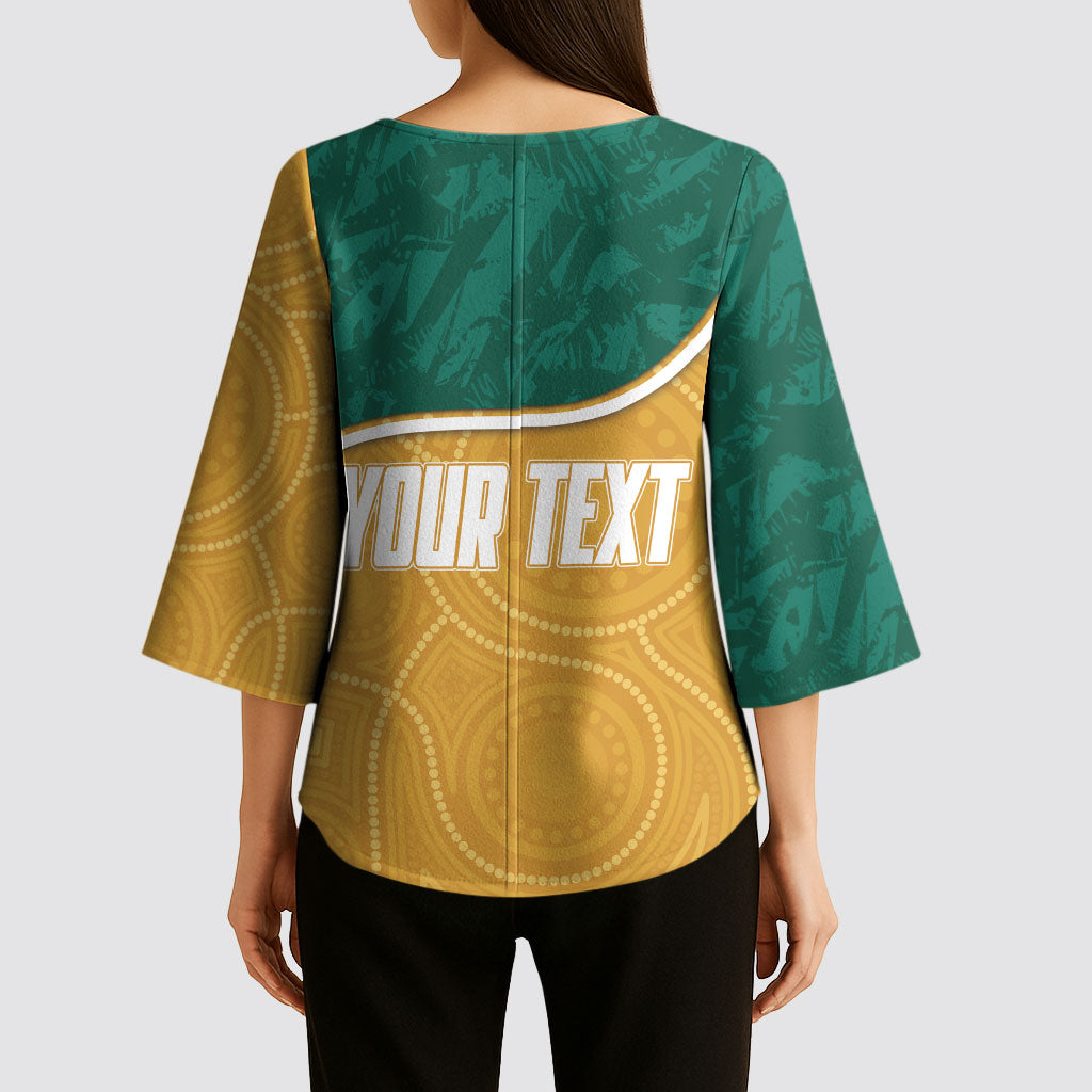 Personalised Australia Rugby Kimono Sleeve Blouse Wallabies Kangaroo Player Aboriginal Pattern