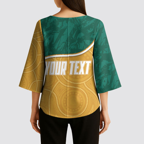 Personalised Australia Rugby Kimono Sleeve Blouse Wallabies Kangaroo Player Aboriginal Pattern