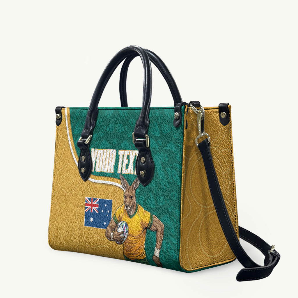 Personalised Australia Rugby Leather Bag Wallabies Kangaroo Player Aboriginal Pattern