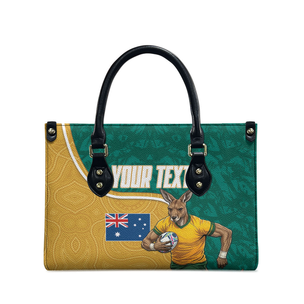 Personalised Australia Rugby Leather Bag Wallabies Kangaroo Player Aboriginal Pattern