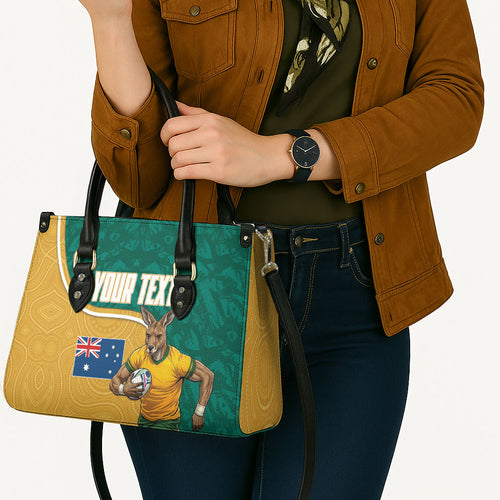 Personalised Australia Rugby Leather Bag Wallabies Kangaroo Player Aboriginal Pattern