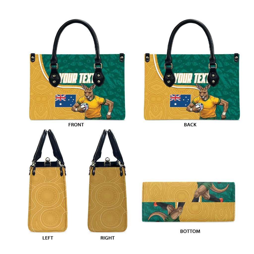 Personalised Australia Rugby Leather Bag Wallabies Kangaroo Player Aboriginal Pattern