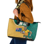Personalised Australia Rugby Leather Tote Bag Wallabies Kangaroo Player Aboriginal Pattern