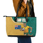 Personalised Australia Rugby Leather Tote Bag Wallabies Kangaroo Player Aboriginal Pattern