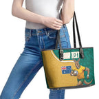 Personalised Australia Rugby Leather Tote Bag Wallabies Kangaroo Player Aboriginal Pattern