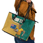 Personalised Australia Rugby Leather Tote Bag Wallabies Kangaroo Player Aboriginal Pattern