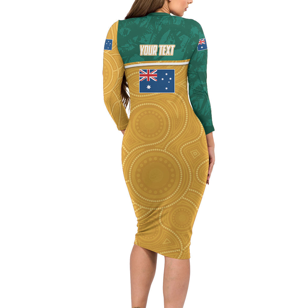 Personalised Australia Rugby Long Sleeve Bodycon Dress Wallabies Kangaroo Player Aboriginal Pattern
