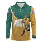Personalised Australia Rugby Long Sleeve Polo Shirt Wallabies Kangaroo Player Aboriginal Pattern