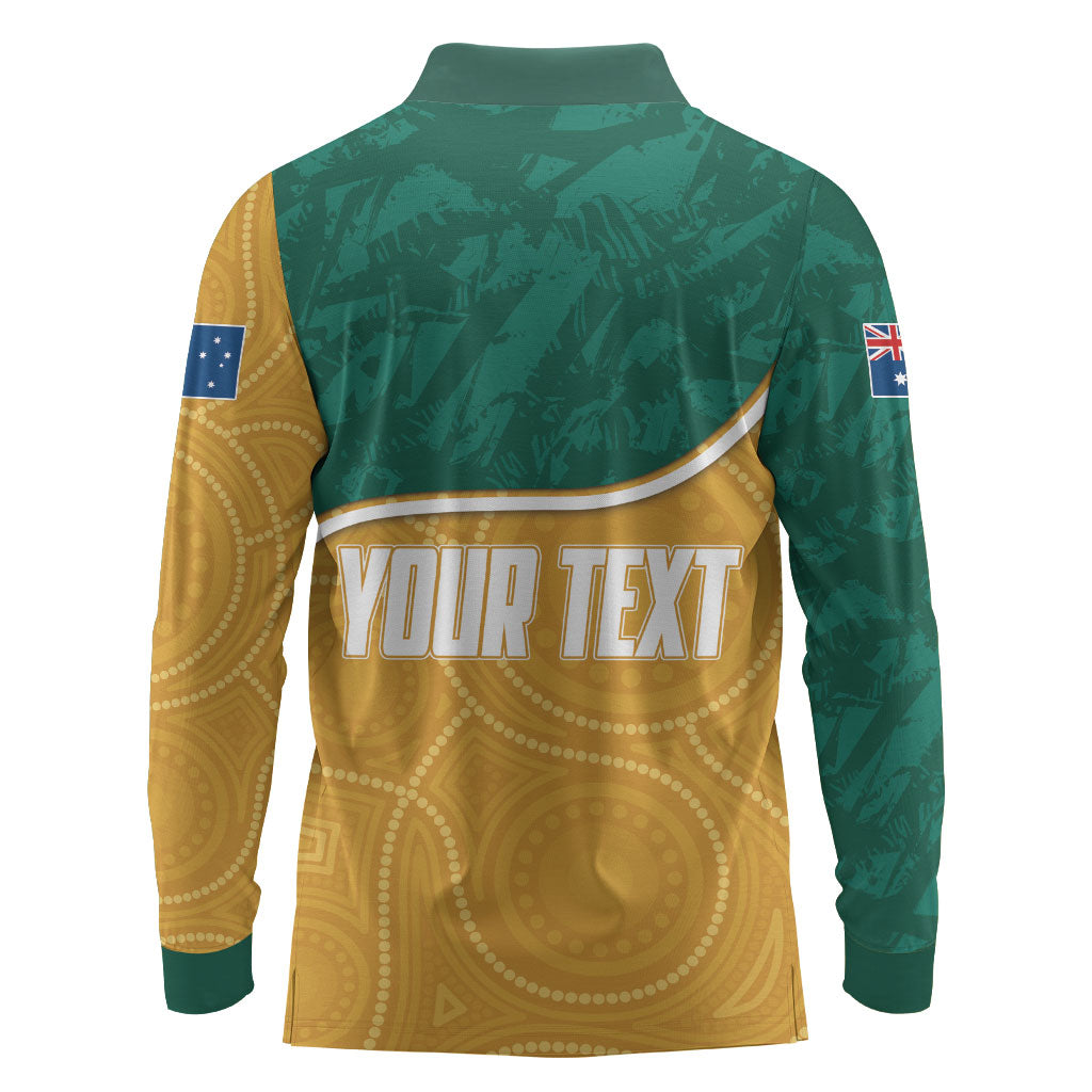 Personalised Australia Rugby Long Sleeve Polo Shirt Wallabies Kangaroo Player Aboriginal Pattern