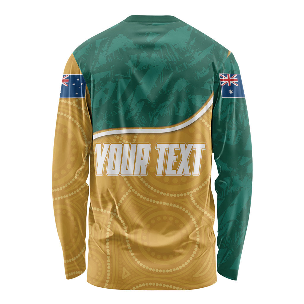 Personalised Australia Rugby Long Sleeve Shirt Wallabies Kangaroo Player Aboriginal Pattern