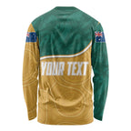 Personalised Australia Rugby Long Sleeve Shirt Wallabies Kangaroo Player Aboriginal Pattern