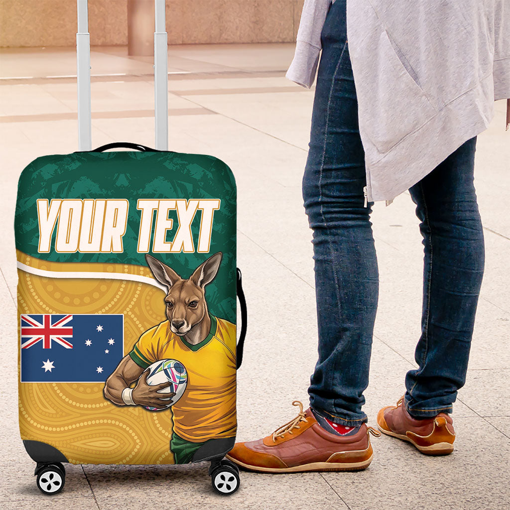 Personalised Australia Rugby Luggage Cover Wallabies Kangaroo Player Aboriginal Pattern
